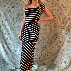 Navy & White Striped Bodycon Maxi Dress